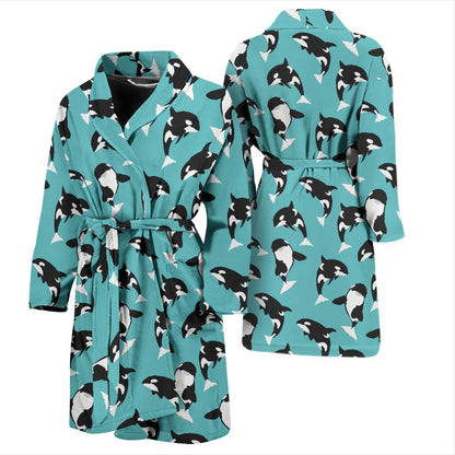 Whale Action Design Themed Print Men Bath Robe-JTAMIGO.COM