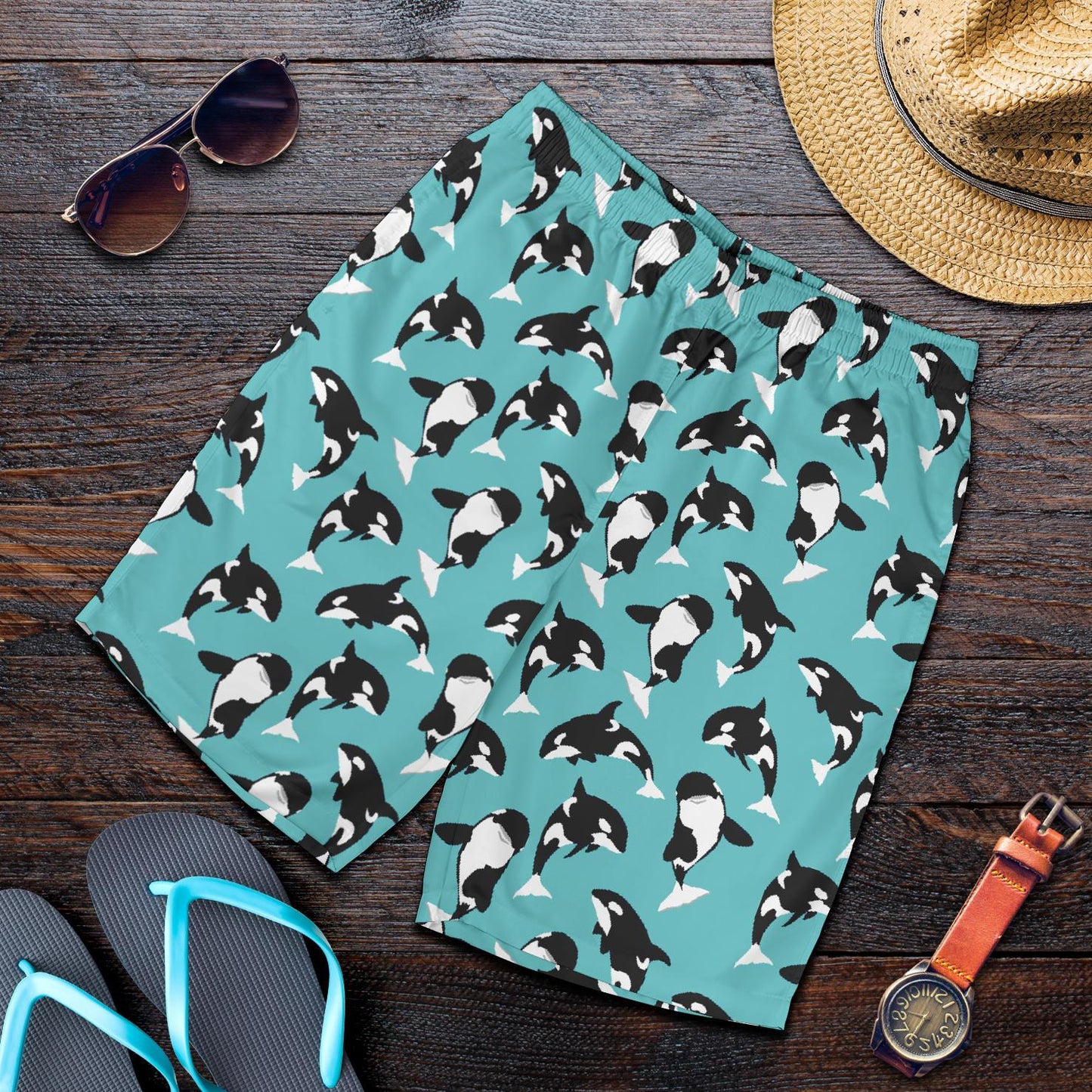 Whale Action Design Themed Print Mens Shorts-JTAMIGO.COM