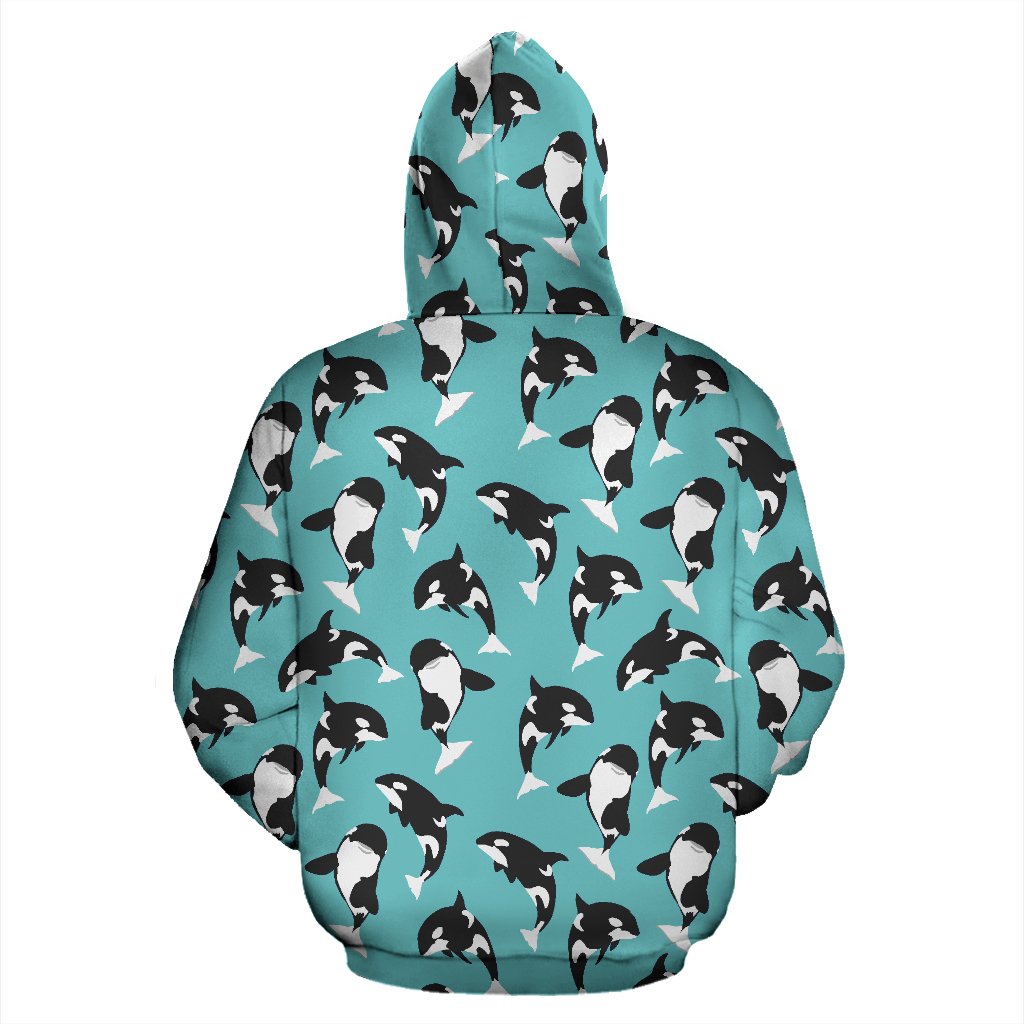 Whale Action Design Themed Print Pullover Hoodie