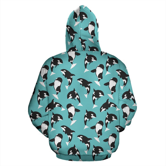 Whale Action Design Themed Print Pullover Hoodie