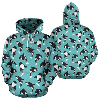 Whale Action Design Themed Print Pullover Hoodie