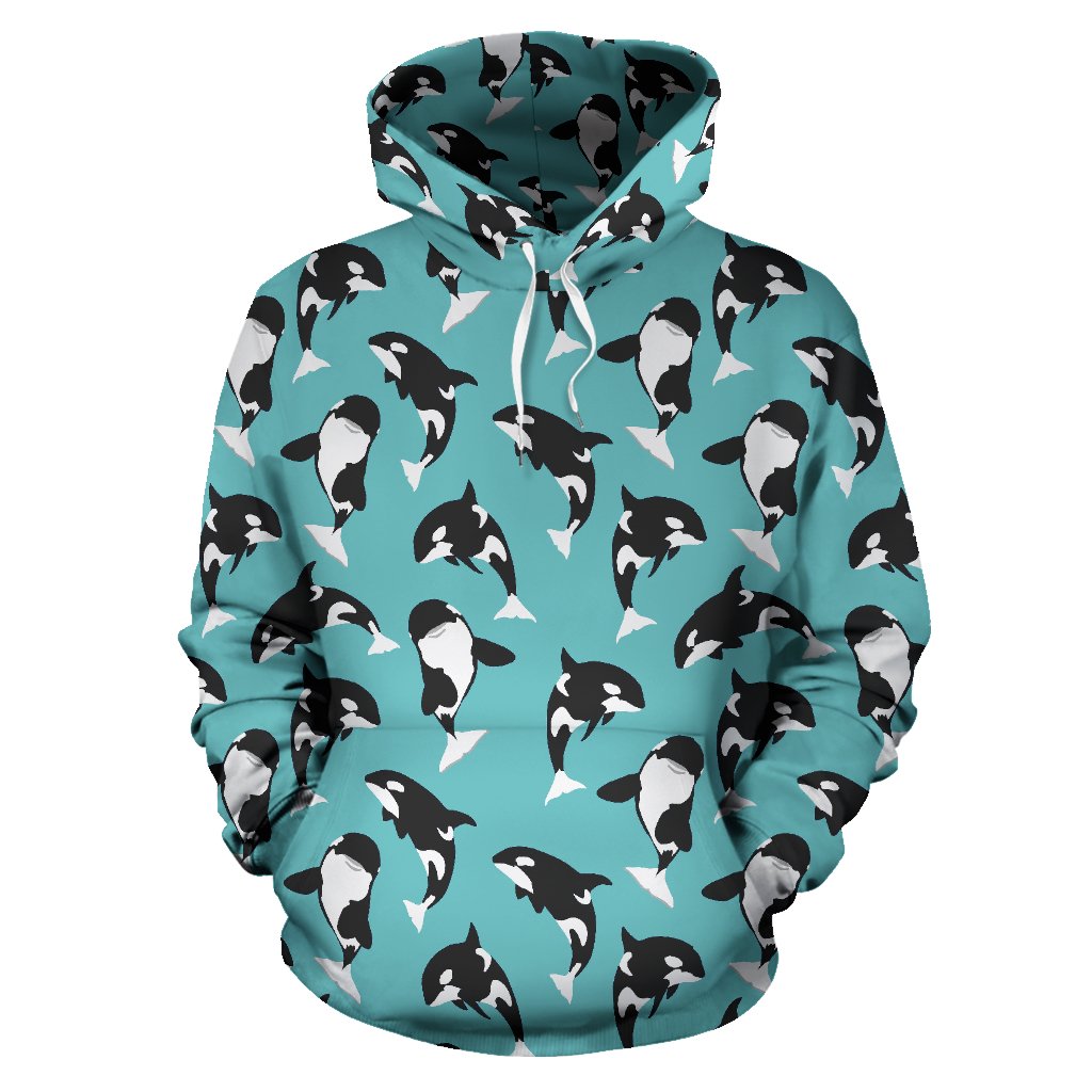 Whale Action Design Themed Print Pullover Hoodie