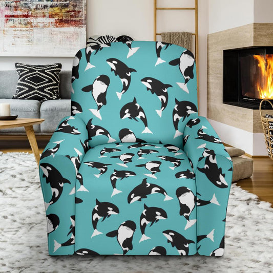 Whale Action Design Themed Print Single Sofa Slipcover -JTAMIGO.COM