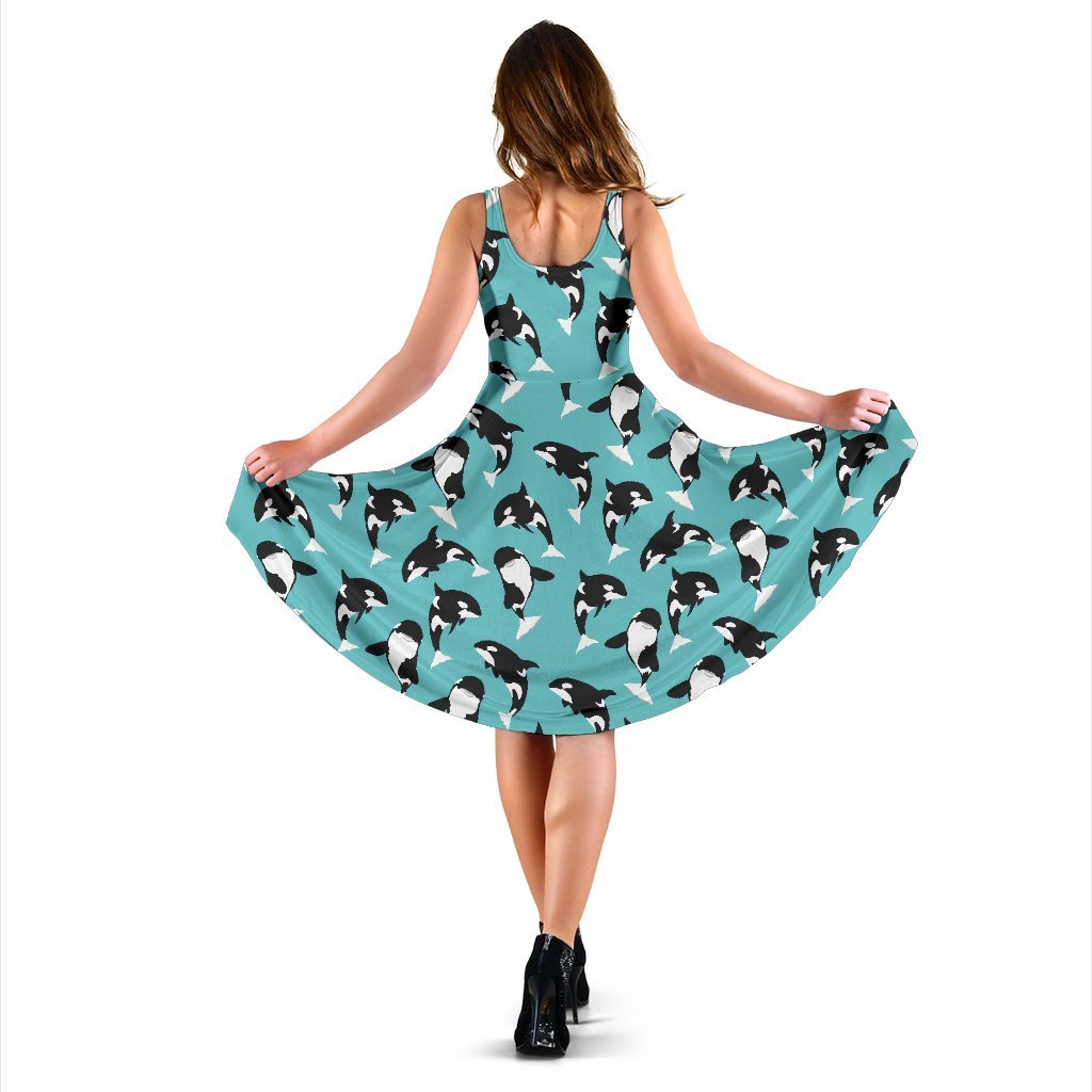Whale Action Design Themed Print Sleeveless Dress
