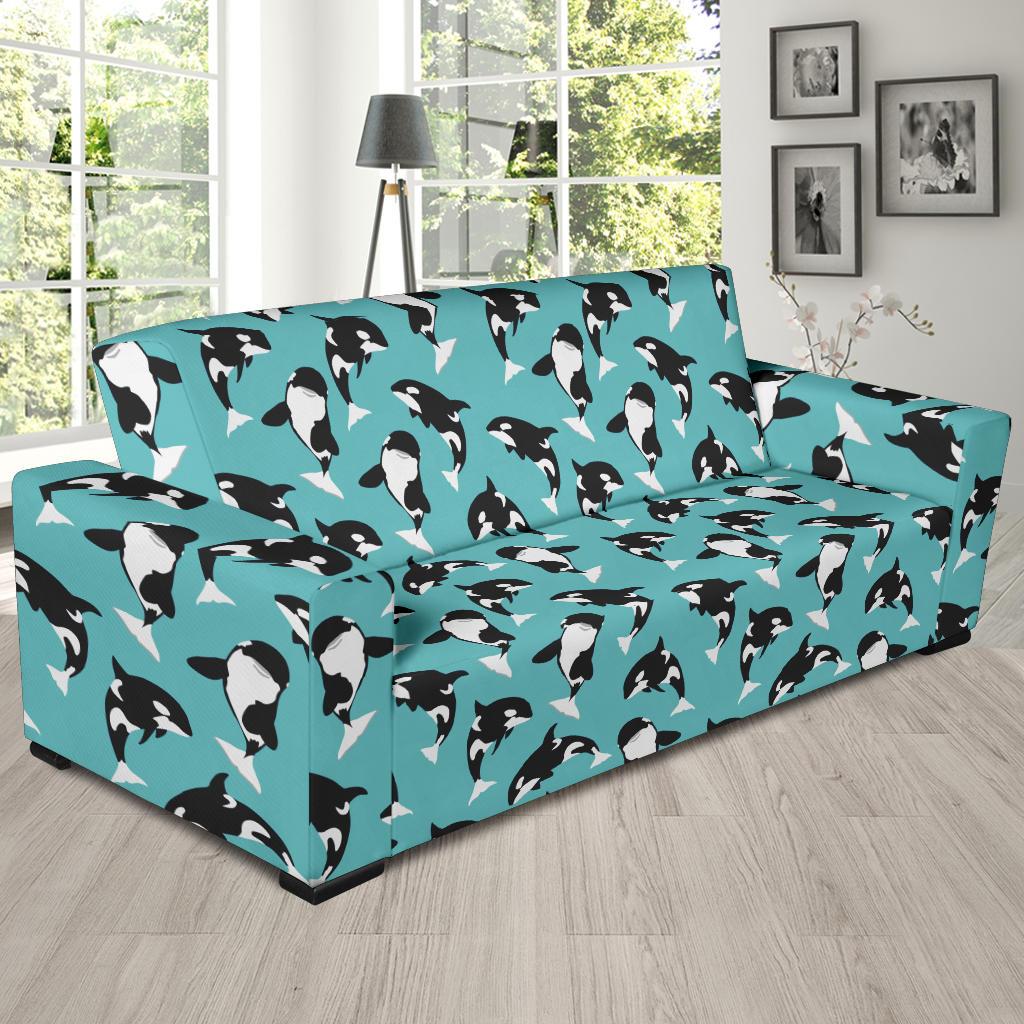 Whale Action Design Themed Print Sofa Slipcover-JTAMIGO.COM