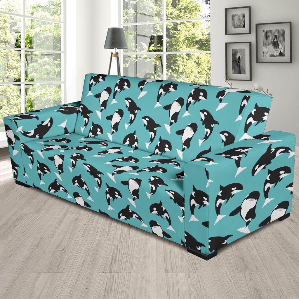 Whale Action Design Themed Print Sofa Slipcover-JTAMIGO.COM
