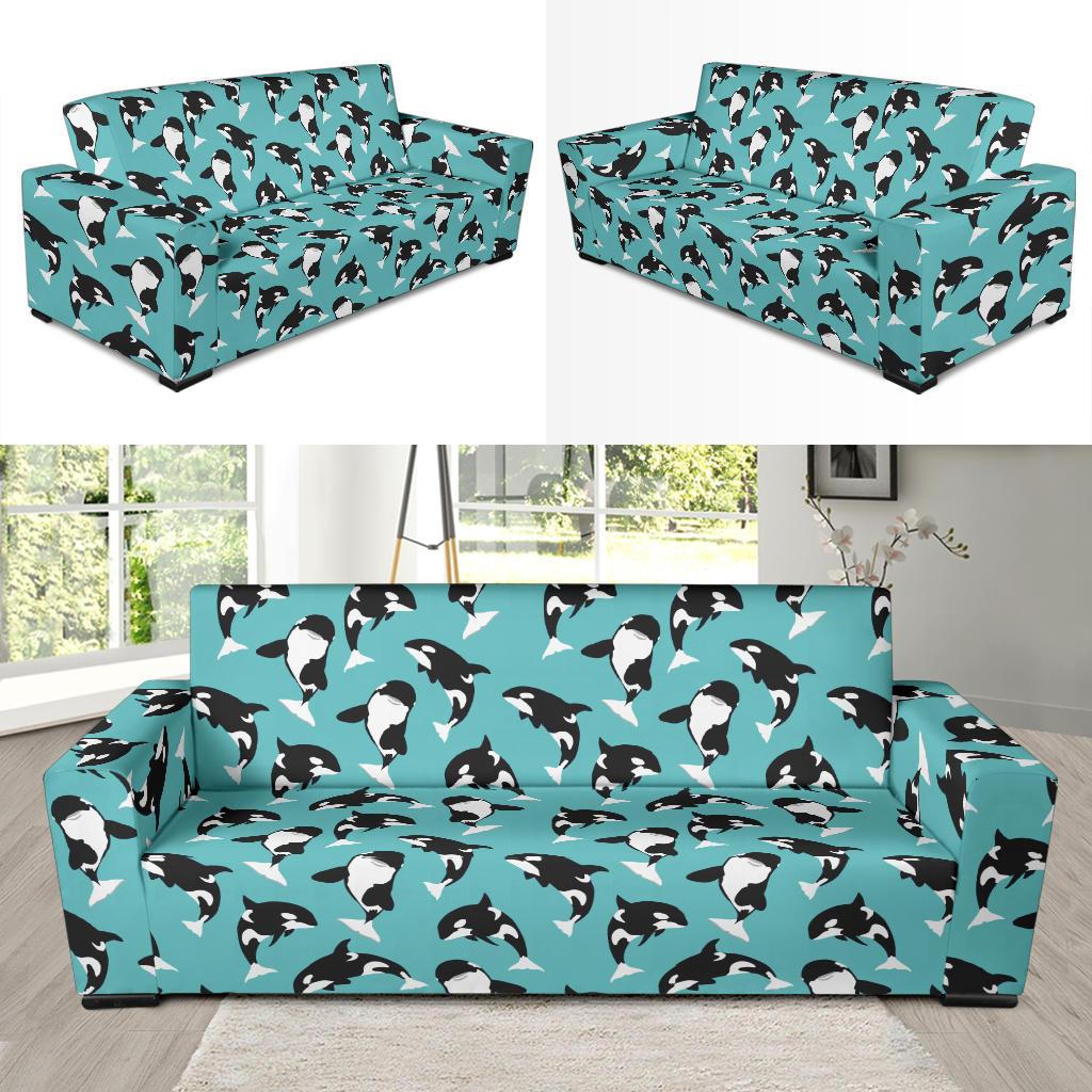 Whale Action Design Themed Print Sofa Slipcover-JTAMIGO.COM