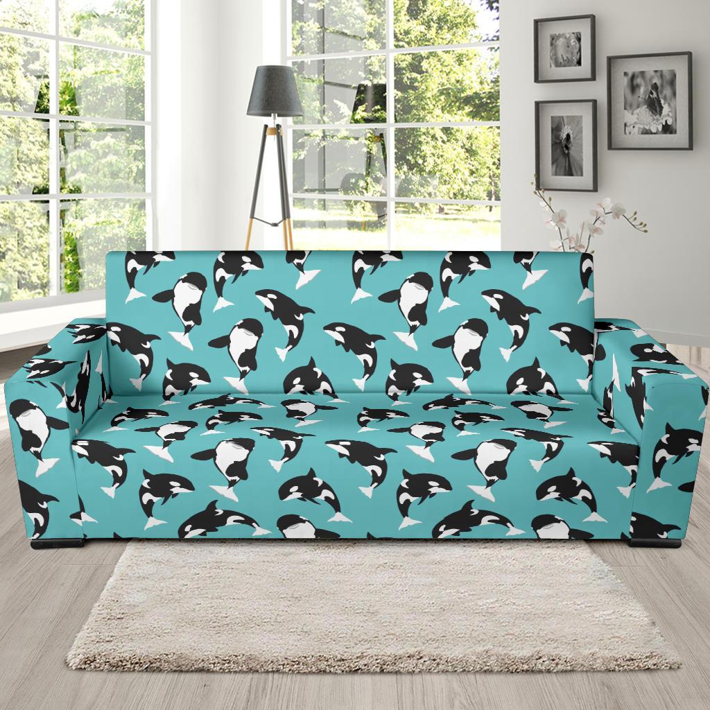 Whale Action Design Themed Print Sofa Slipcover-JTAMIGO.COM