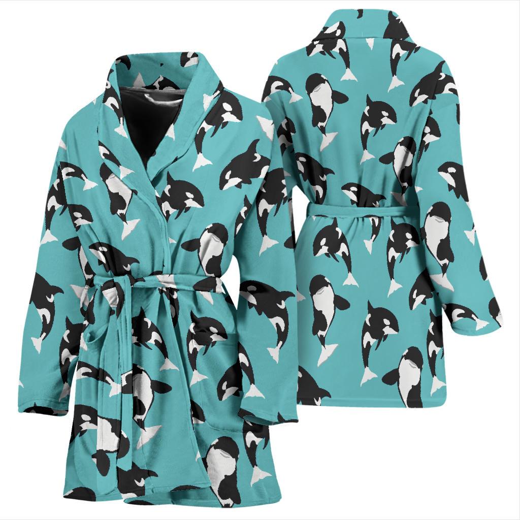 Whale Action Design Themed Print Women Bath Robe-JTAMIGO.COM