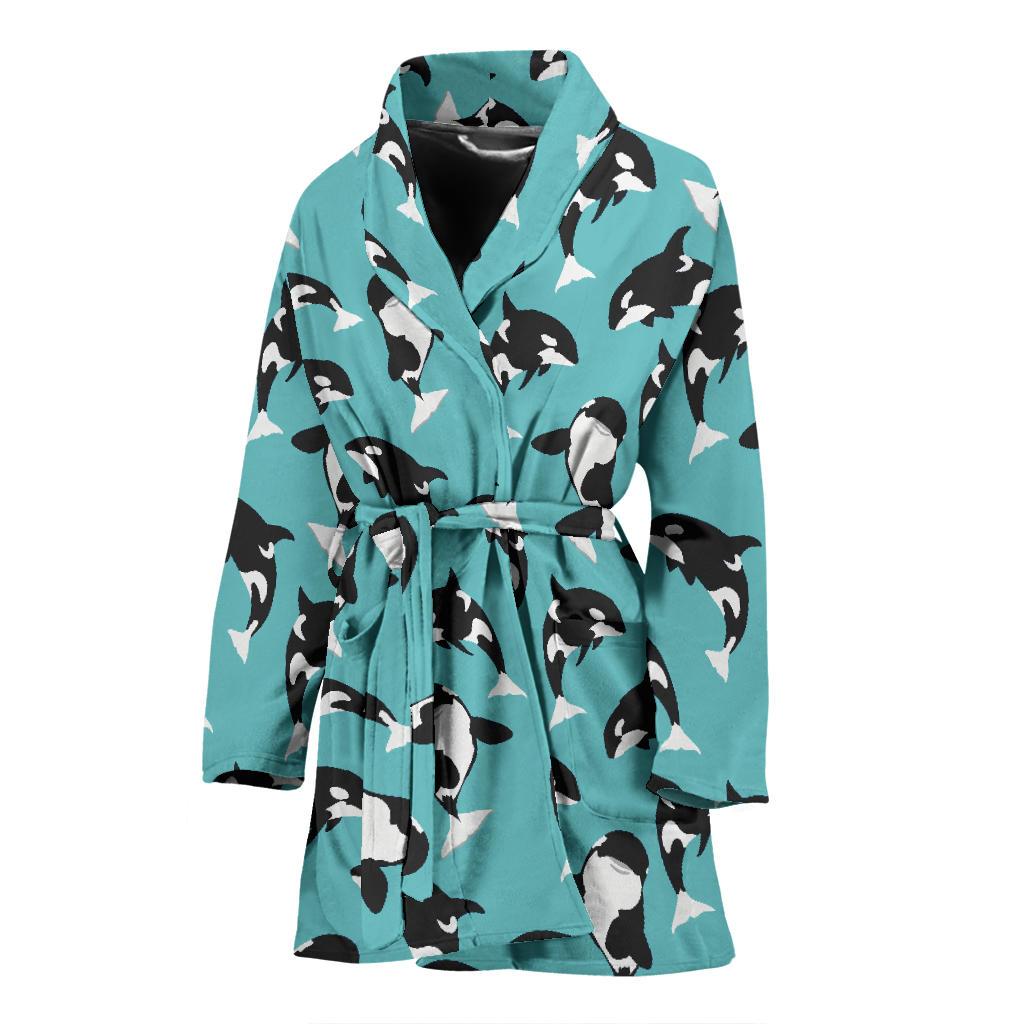 Whale Action Design Themed Print Women Bath Robe-JTAMIGO.COM