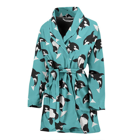 Whale Action Design Themed Print Women Bath Robe-JTAMIGO.COM
