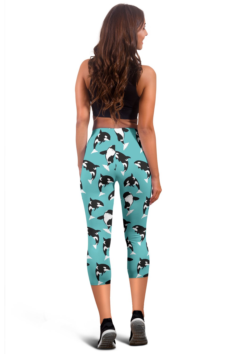 Whale Action Design Themed Print Women Capris
