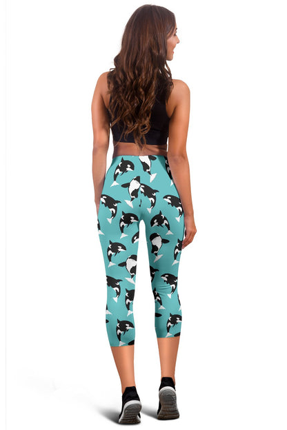 Whale Action Design Themed Print Women Capris