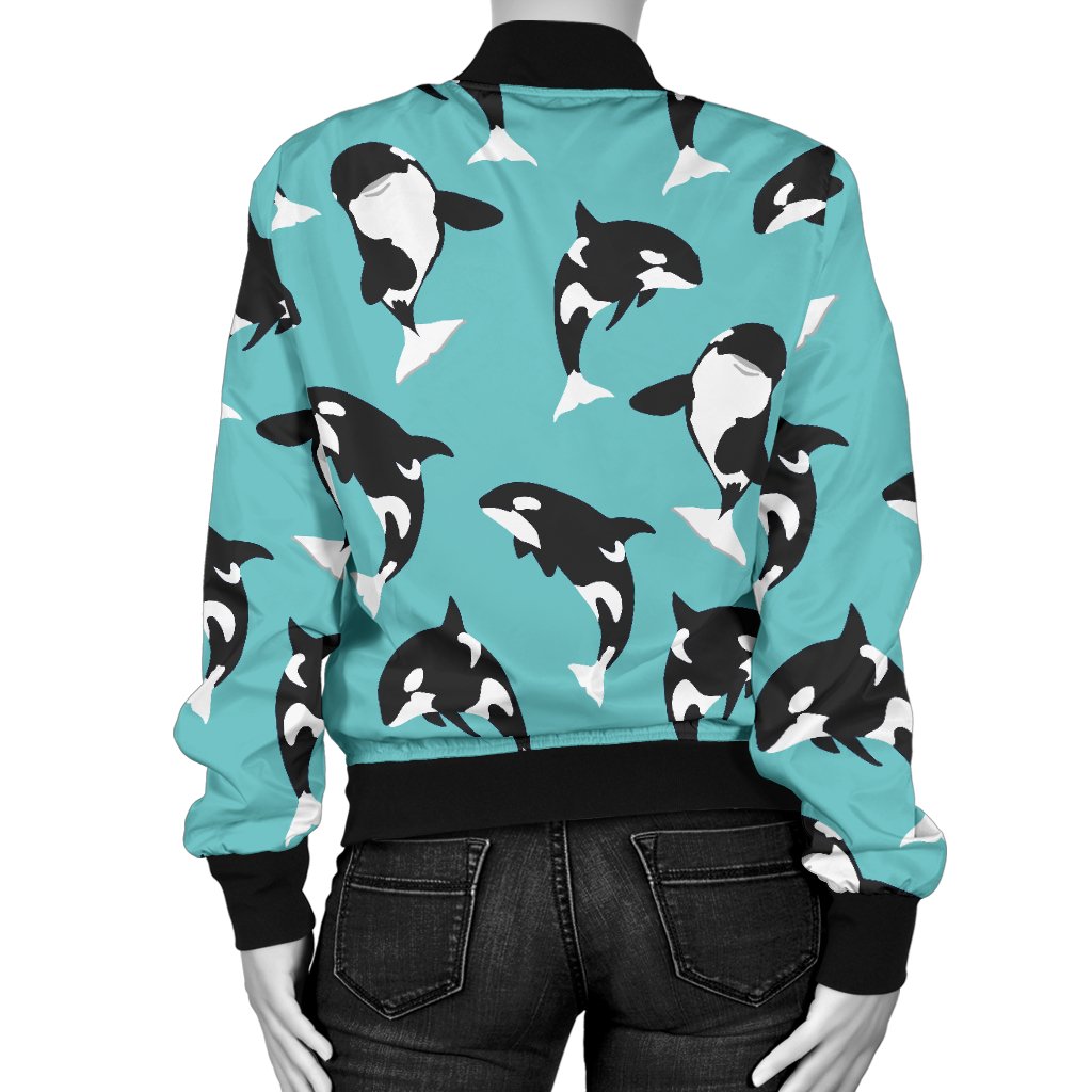 Whale Action Design Themed Print Women Casual Bomber Jacket