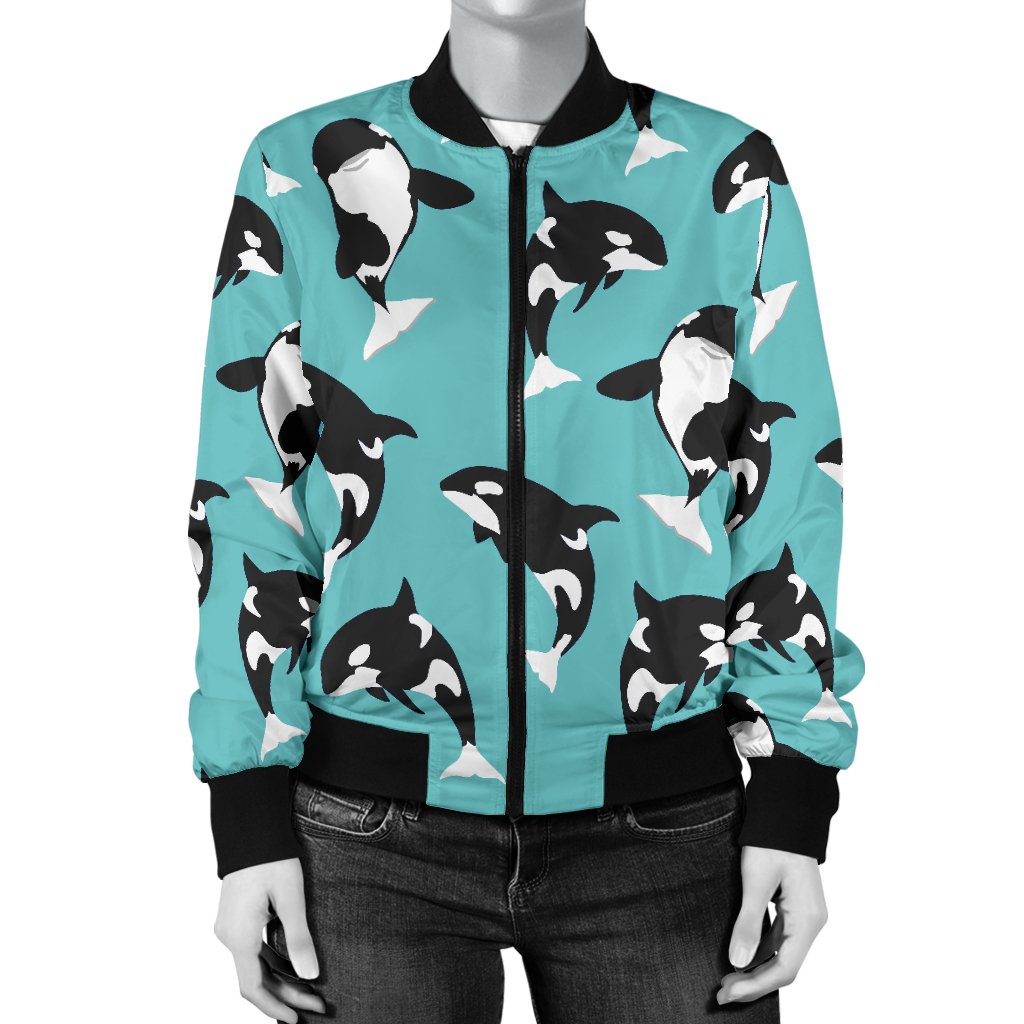 Whale Action Design Themed Print Women Casual Bomber Jacket