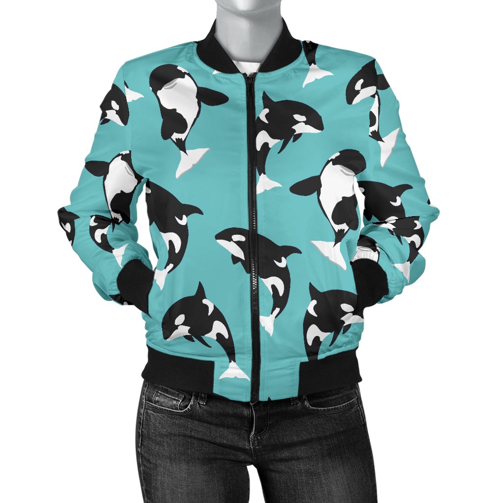 Whale Action Design Themed Print Women Casual Bomber Jacket