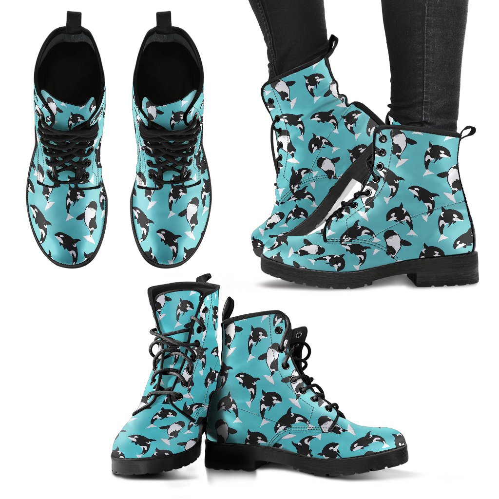 Whale Action Design Themed Print Women Leather Boots-JTAMIGO.COM