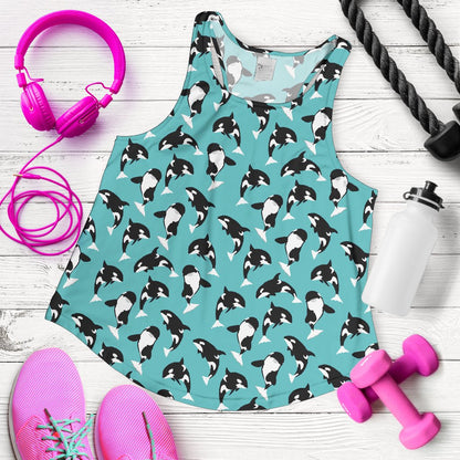 Whale Action Design Themed Print Women Racerback Tank Top