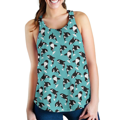 Whale Action Design Themed Print Women Racerback Tank Top