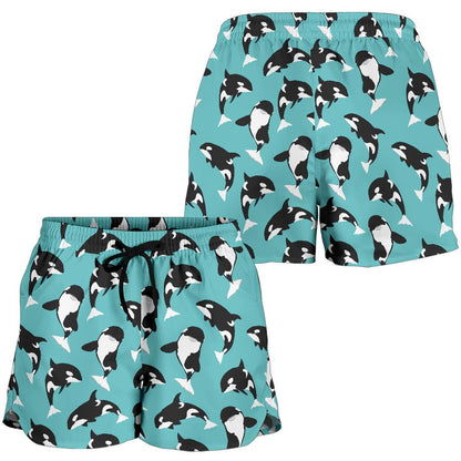 Whale Action Design Themed Print Women Shorts-JTAMIGO.COM