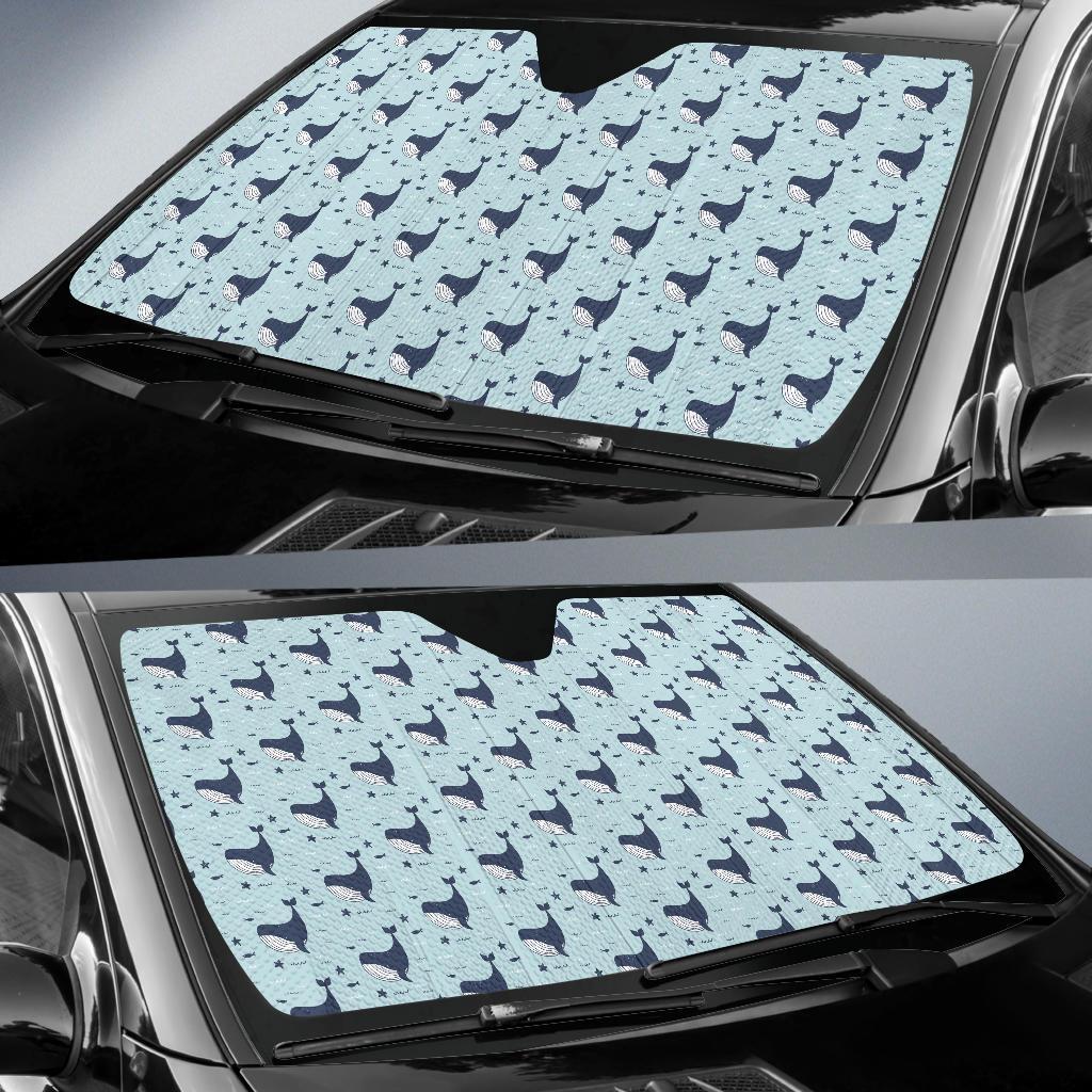 Whale Cute Design Themed Print Car Sun Shade For Windshield