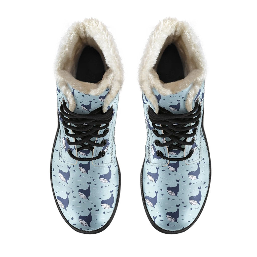 Whale Cute Design Themed Print Faux Fur Leather Boots-JTAMIGO.COM