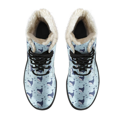 Whale Cute Design Themed Print Faux Fur Leather Boots-JTAMIGO.COM