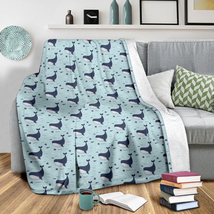 Whale Cute Design Themed Print Fleece Blanket