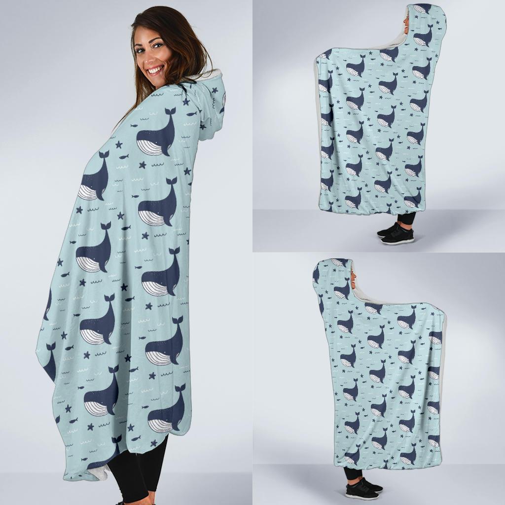 Whale Cute Design Themed Print Hooded Blanket-JTAMIGO.COM