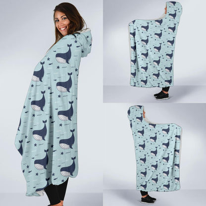 Whale Cute Design Themed Print Hooded Blanket-JTAMIGO.COM
