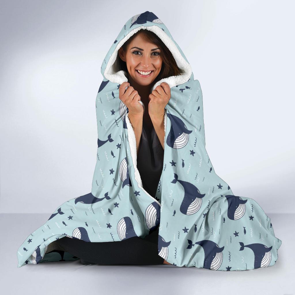 Whale Cute Design Themed Print Hooded Blanket-JTAMIGO.COM