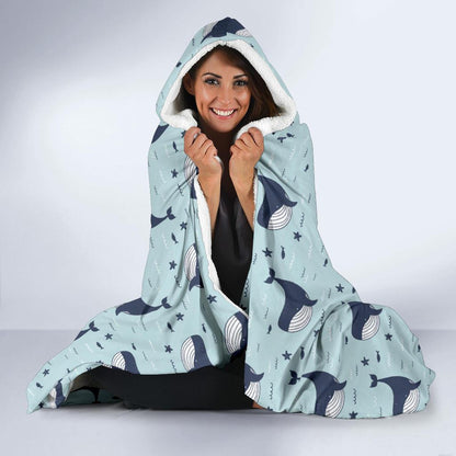 Whale Cute Design Themed Print Hooded Blanket-JTAMIGO.COM