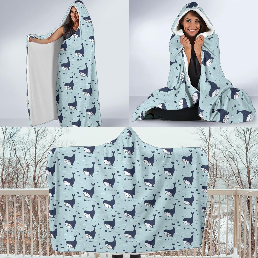 Whale Cute Design Themed Print Hooded Blanket-JTAMIGO.COM