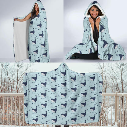 Whale Cute Design Themed Print Hooded Blanket-JTAMIGO.COM