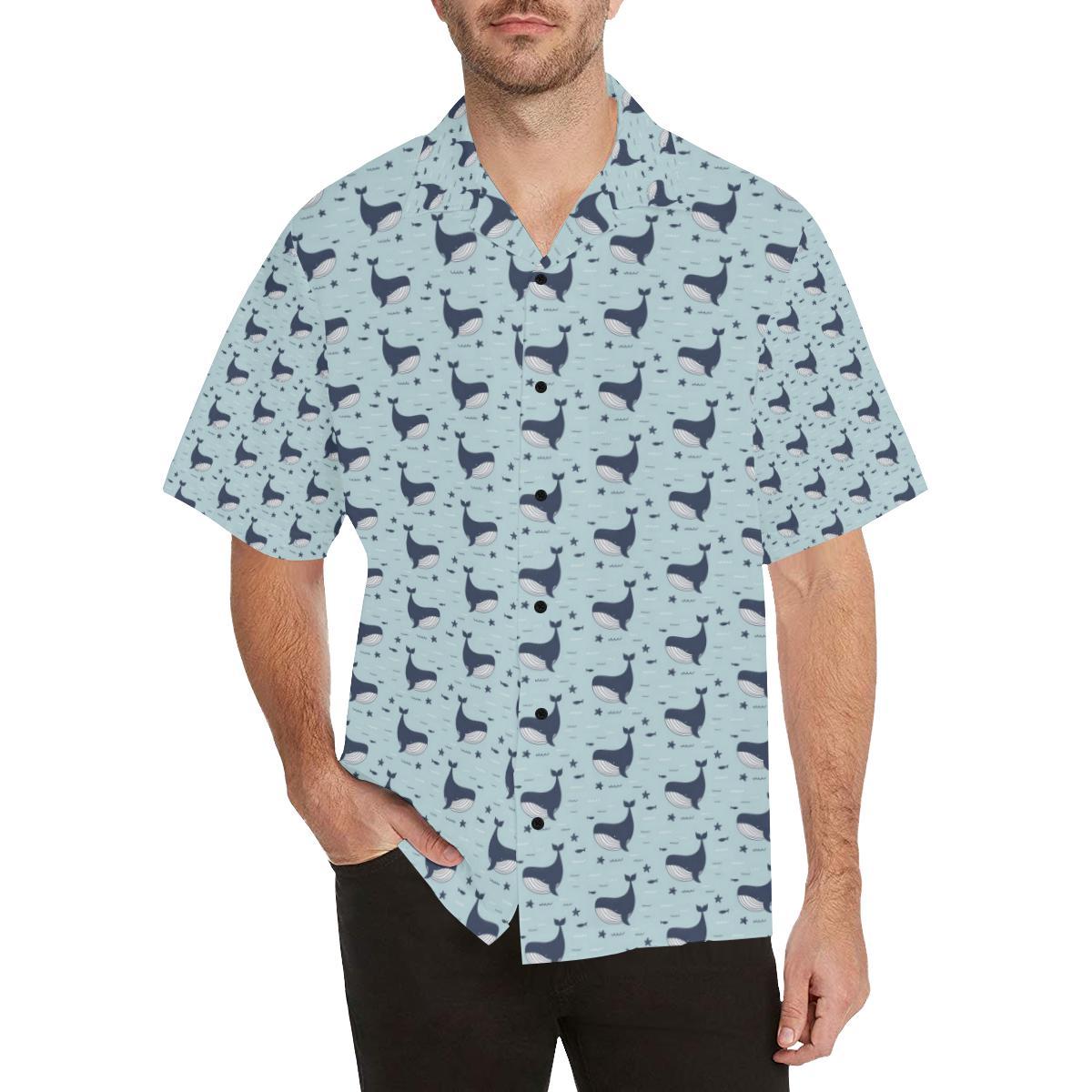 Whale Cute Design Themed Print Men Aloha Hawaiian Shirt