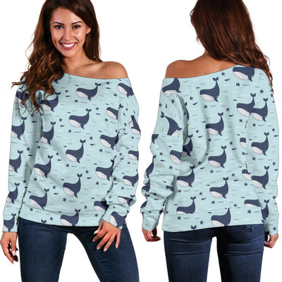 Whale Cute Design Themed Print Off Shoulder Sweatshirt