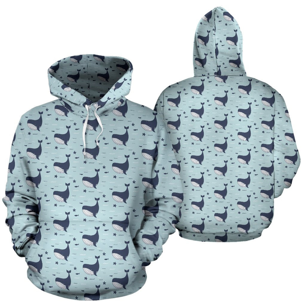Whale Cute Design Themed Print Pullover Hoodie