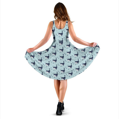 Whale Cute Design Themed Print Sleeveless Dress