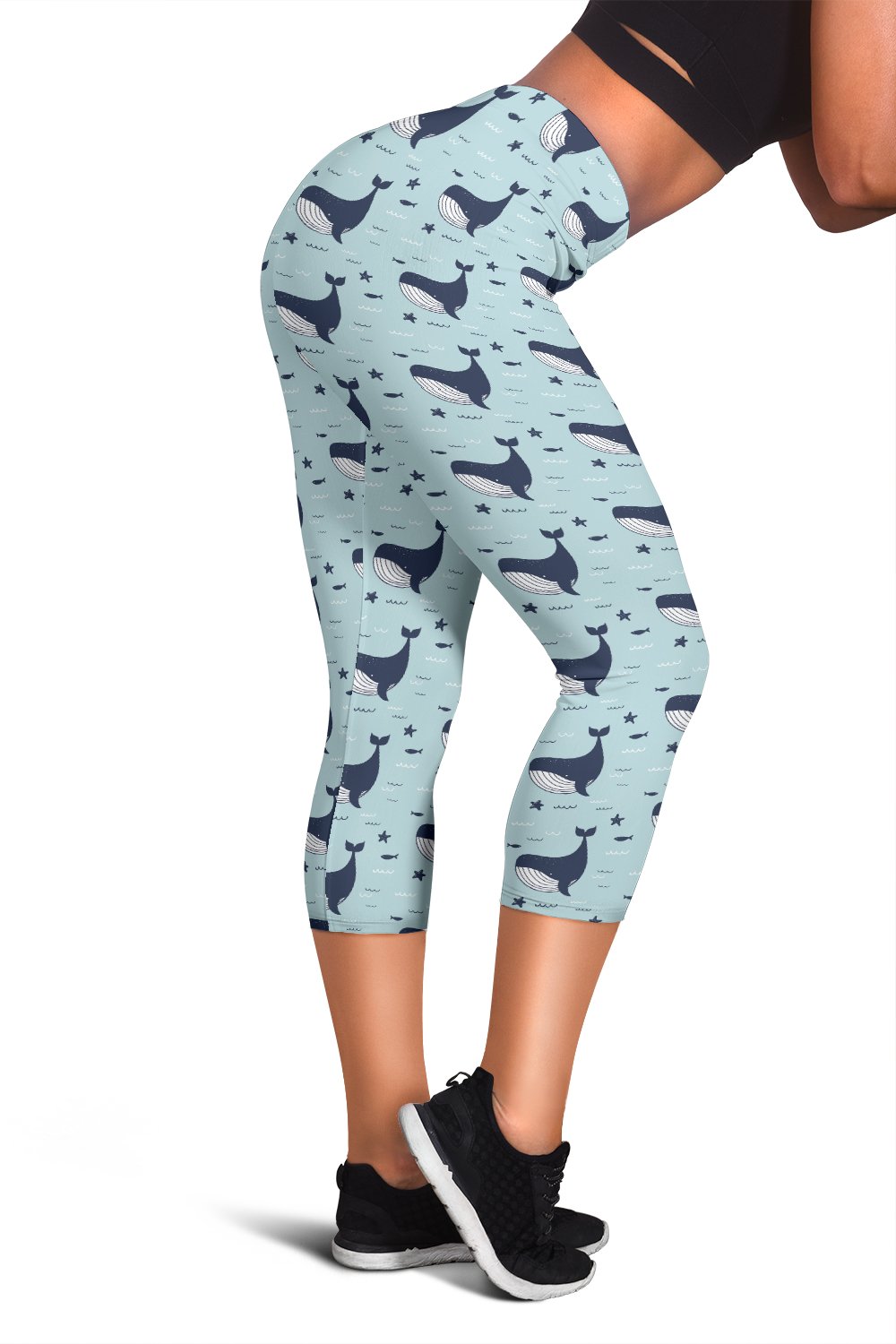 Whale Cute Design Themed Print Women Capris
