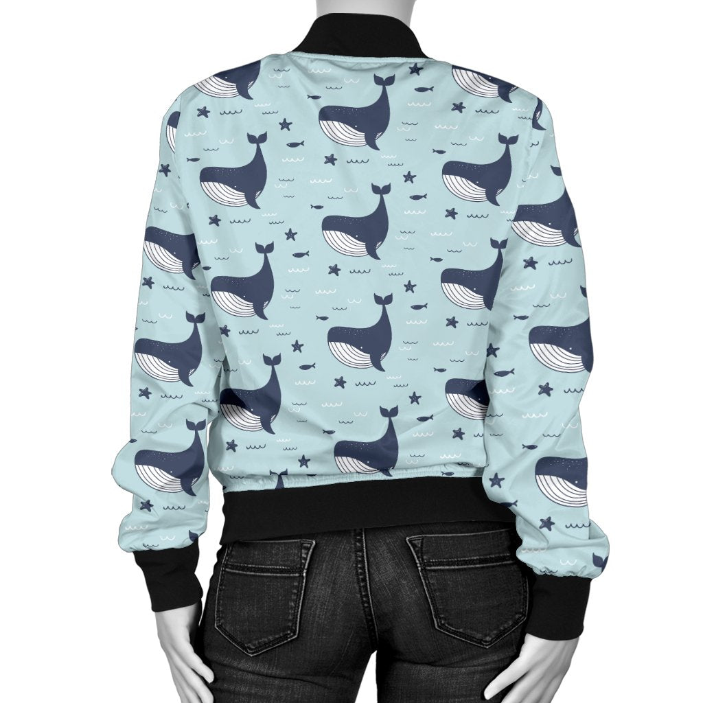 Whale Cute Design Themed Print Women Casual Bomber Jacket