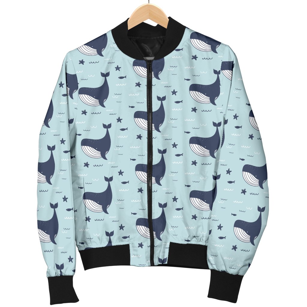 Whale Cute Design Themed Print Women Casual Bomber Jacket