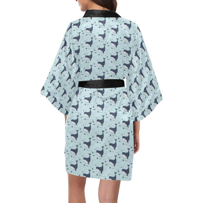 Whale Cute Design Themed Print Women Short Kimono Robe