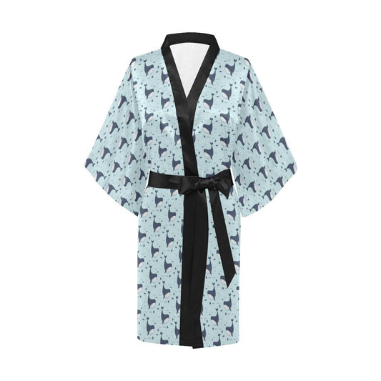 Whale Cute Design Themed Print Women Short Kimono Robe