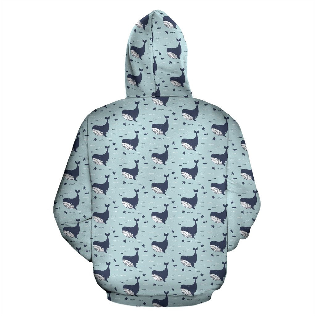 Whale Cute Design Themed Print Zip Up Hoodie