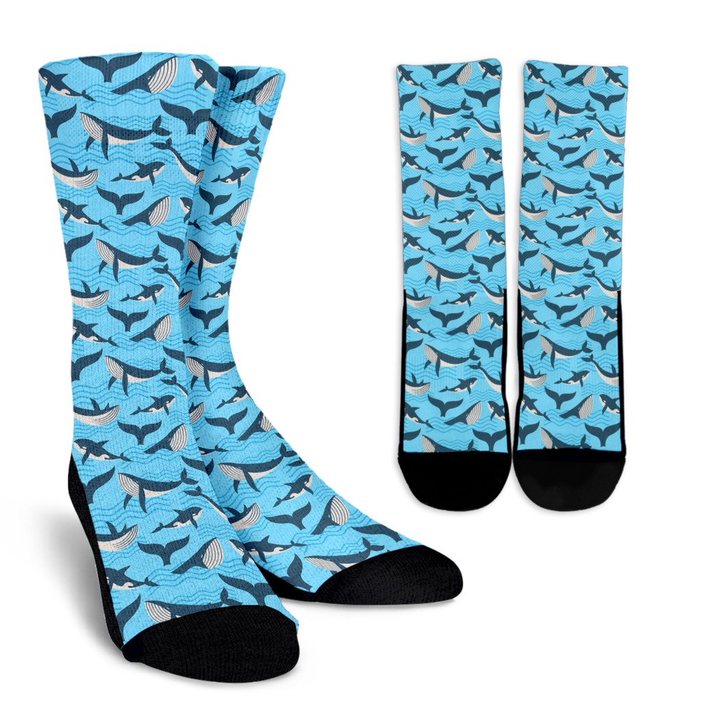Whale Pattern Design Themed Print Crew Socks