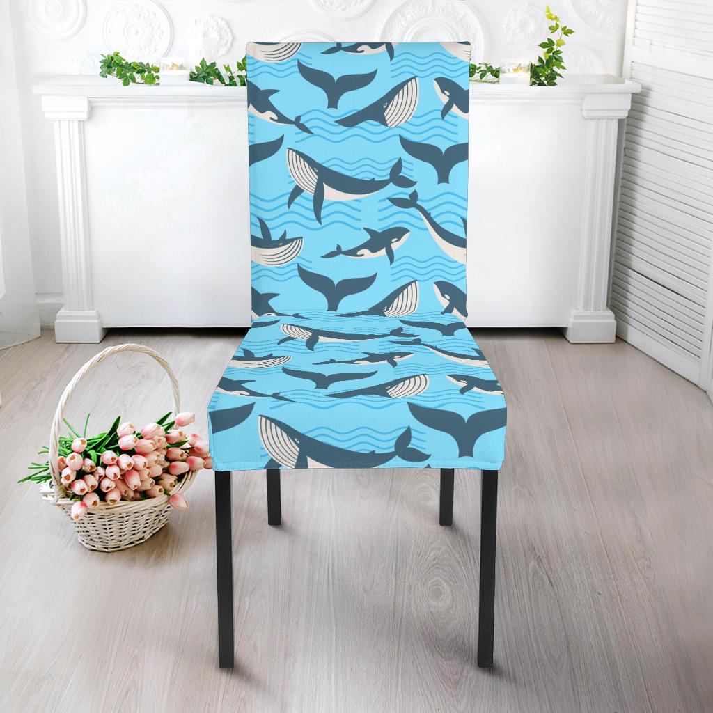 Whale Pattern Design Themed Print Dining Chair Slipcover-JTAMIGO.COM
