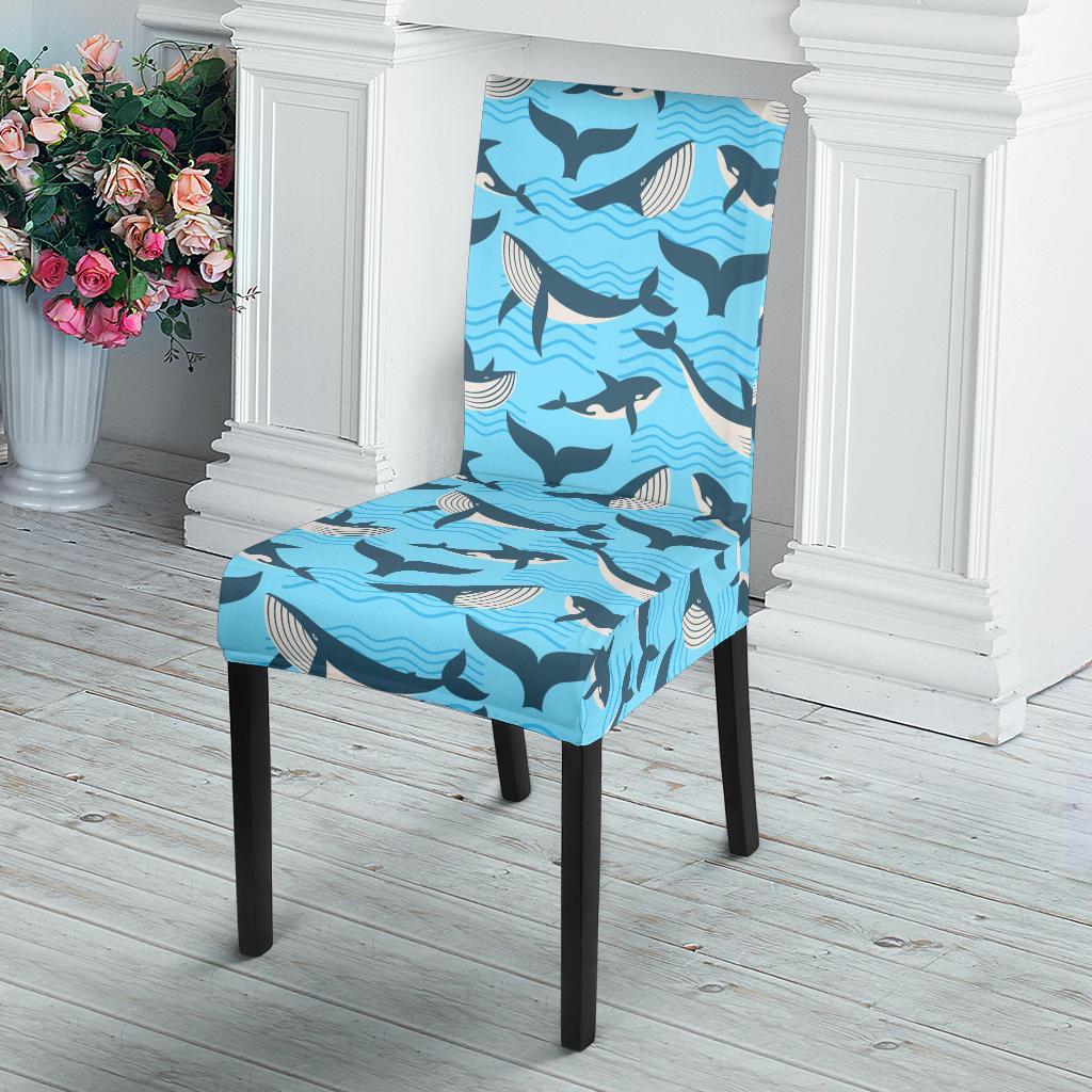 Whale Pattern Design Themed Print Dining Chair Slipcover-JTAMIGO.COM