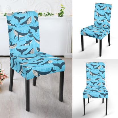 Whale Pattern Design Themed Print Dining Chair Slipcover-JTAMIGO.COM