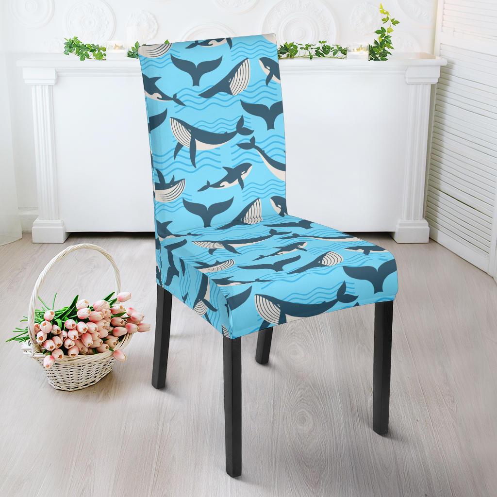Whale Pattern Design Themed Print Dining Chair Slipcover-JTAMIGO.COM