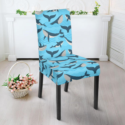Whale Pattern Design Themed Print Dining Chair Slipcover-JTAMIGO.COM